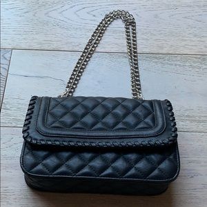 EXPRESS Black faux leather silver chain purse